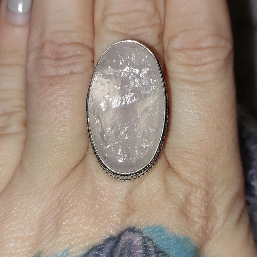 Raw Rose Quartz High Setting Ring Size 9 - Picture 3 of 7